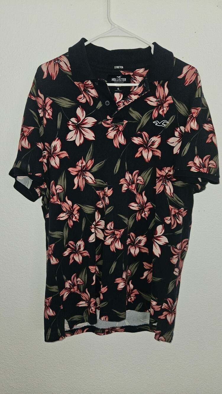 Hollister Stretch Floral Print Short Sleeve Polo Shirt